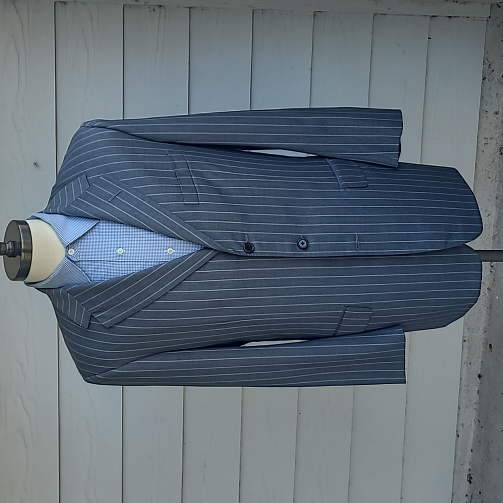 OXXFORD Grey Striped Super 110s Wool Sz 42 L Mens Sport Coat Suit Jacket